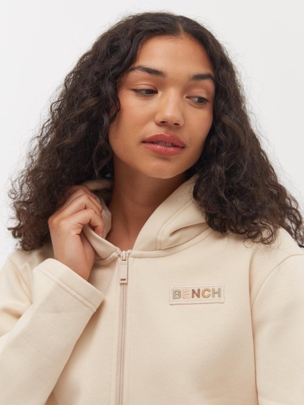 Bench Off White Nude Quarter Zip Hoodie Sweatshirt Neutral Size L